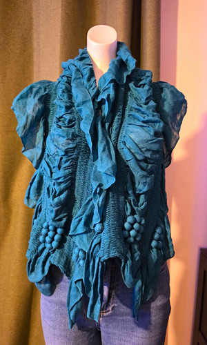 Women teal knit ruffle - knit,