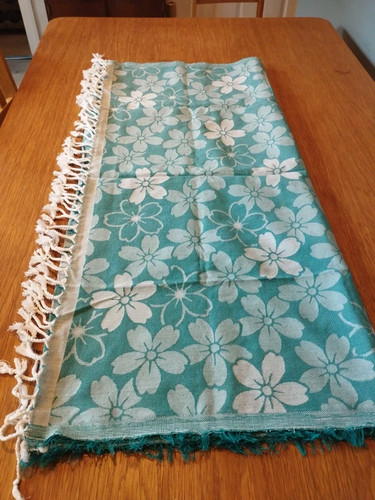Teal white sakura floral - &,